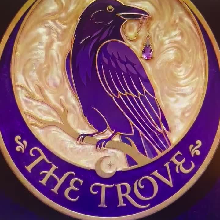 The Trove — a purple raven holding an amethyst in a gold medallion